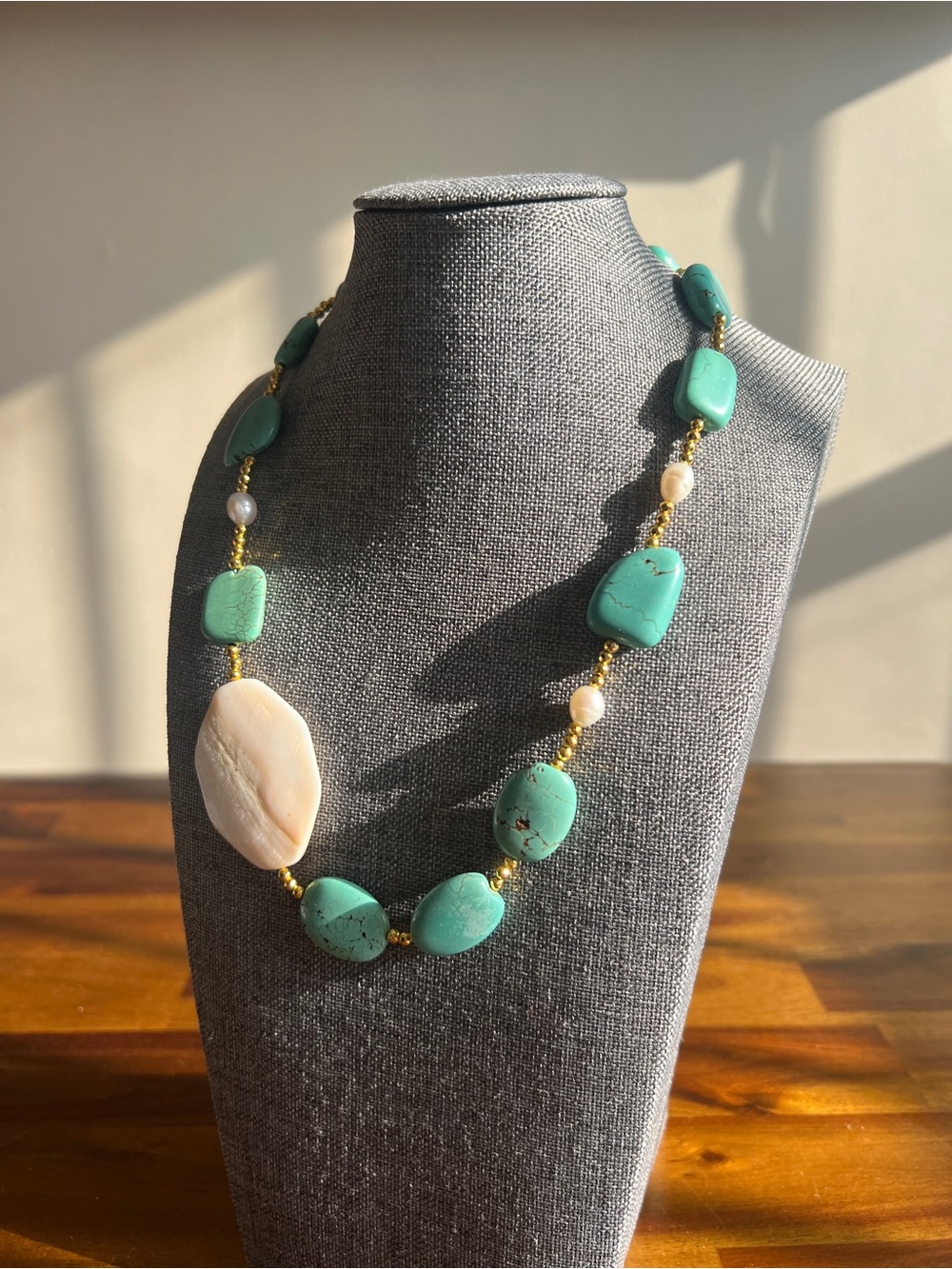 Turquoise and Freshwater Pearl Beaded Necklace